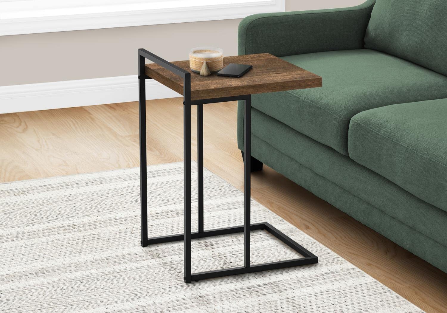 Monarch Specialties 3630 Accent Table, C-shaped, End, Side, Snack, Living Room, Bedroom, Laminate, Contemporary, Modern Table-25, 16" L x 18.25" W x 26.5" H, Brown Reclaimed Wood-Look/Black Metal